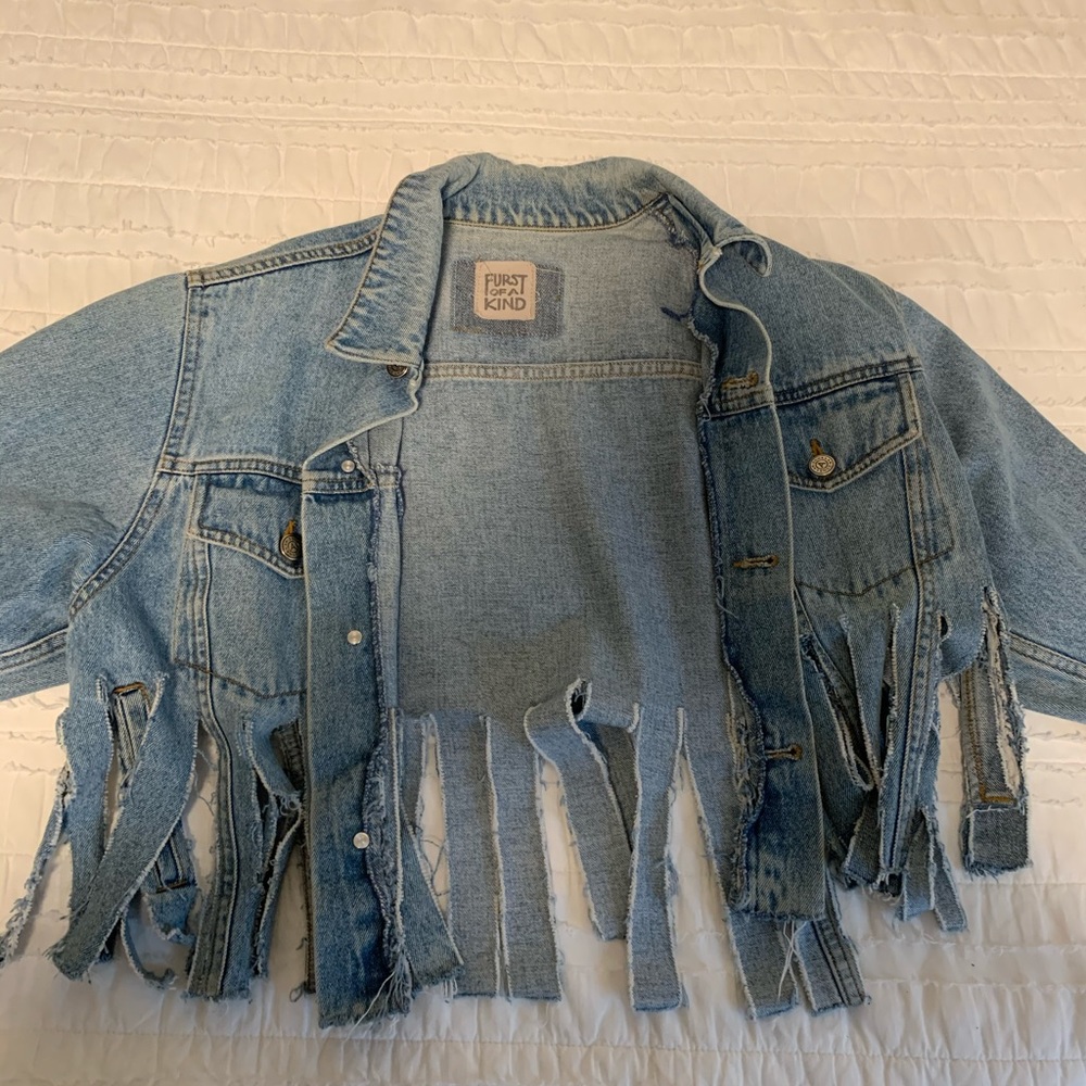 LF Furst of a Kind Fringe Denim Crop Jacket